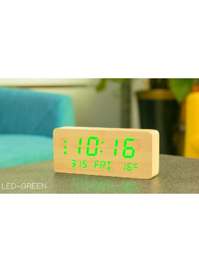 كروني ساعة منبه خشبية كروني 1501 بتقويم دائم LED وميزان حرارة وساعة منبه لأيام الأسبوع - Image 5