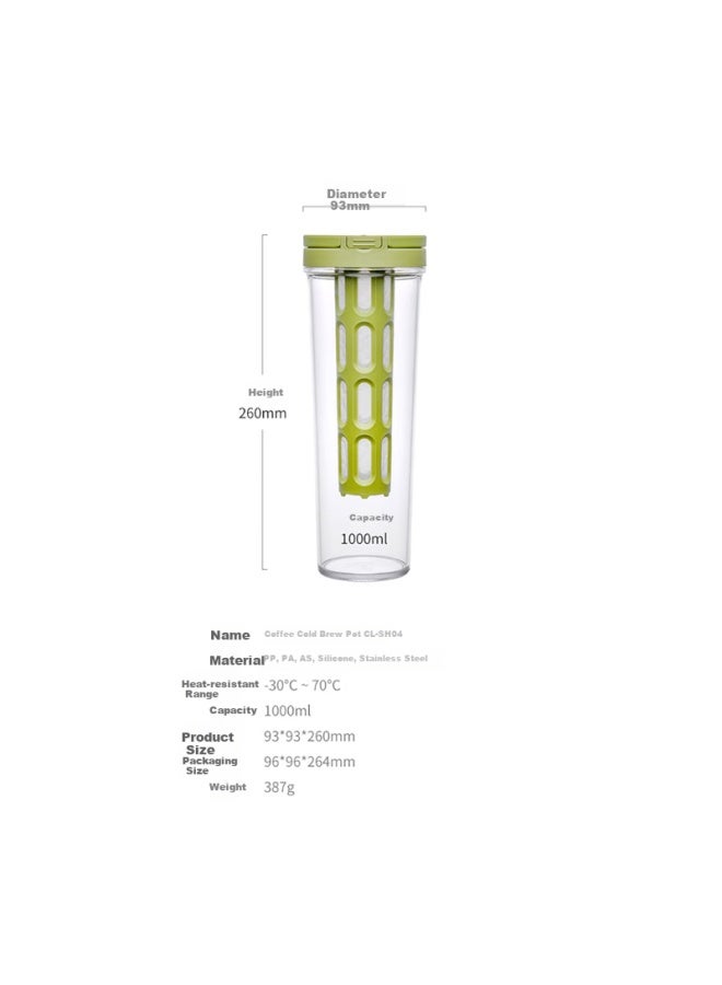 Cliton Cold Brew Coffee Maker Filter Cold Brew Cup Coffee Filter Pot Cold Water Pot Tea Pot Ice Drip Pot Cold Brew Bottle 1L - Image 4
