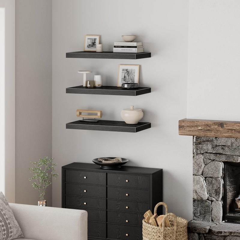 QEEIG 10" Deep Floating Shelves for Wall - 10 x 24 inch Book Shelf Bathroom Bedroom Kitchen Living Room Hanging Bookshelf Farmhouse Set of 3, Black (025-60B3) - Image 4