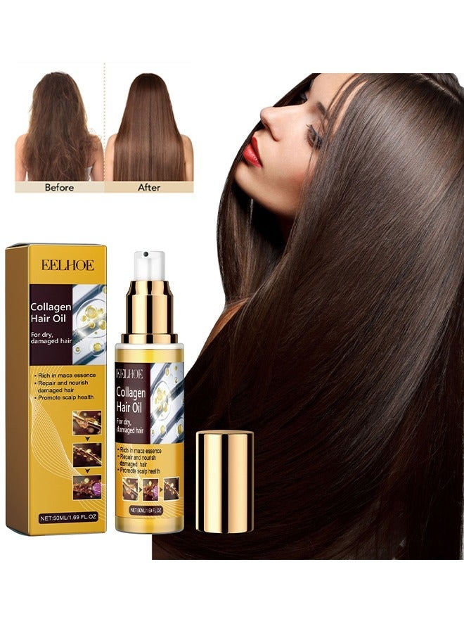 EELHOE Collagen Hair Oil - For Dry Damaged Hair,Collagen Hair Care Essential Oil Repair split ends, Improve Hair quality, Moisturize and Smooth Hair Essence,50ml - Image 1