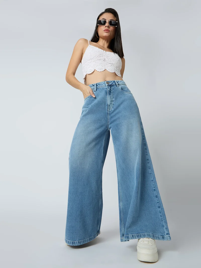 globus Women Cotton Mid-Rise Flared Jeans
