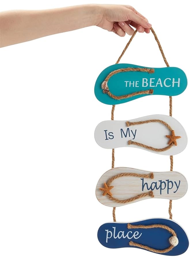 إيروريكس لافتة ديكور حائط خشبي للشاطئ، ديكور حمام الشاطئ، شبشب خشبي، ديكور حائط ساحلي، شبشب، ديكورات شاطئ للمنزل والحمام وغرفة المعيشة وغرفة النوم وغرفة الطعام - Image 2