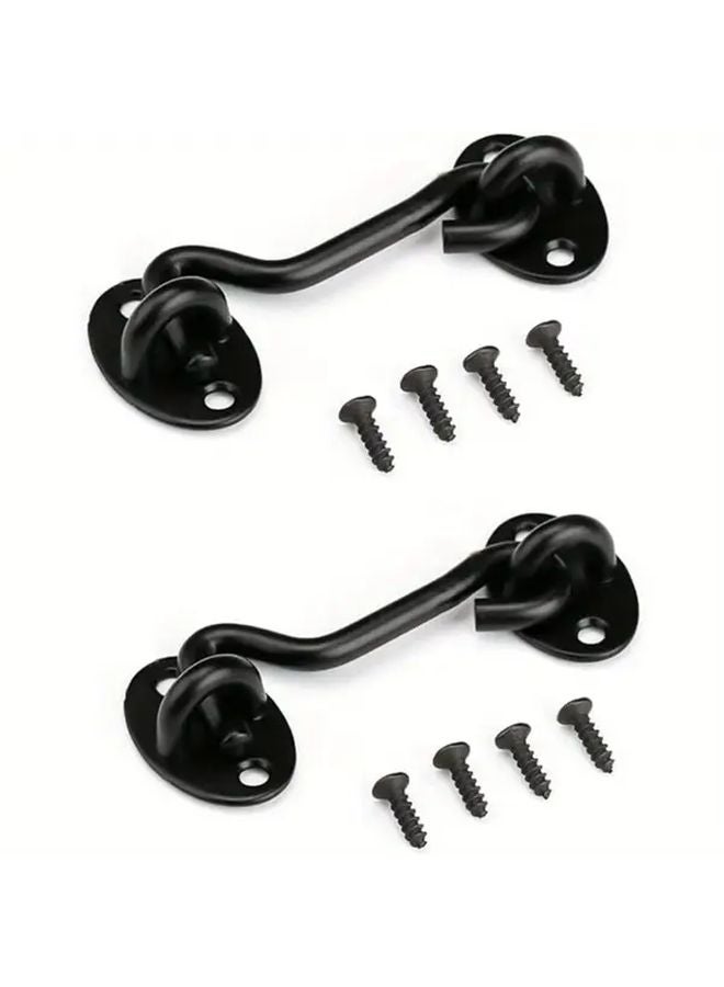 2Pcs 3 Inch Black Privacy Hooks And Eye Latches Durable Metal Security For Barn Doors - Image 1