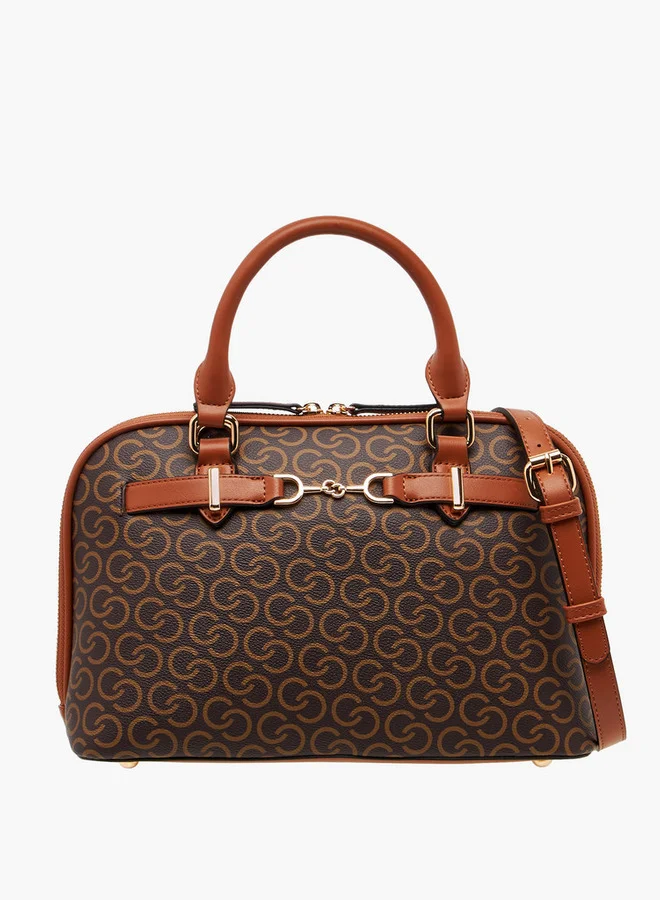 Celeste Monogram Print Tote Bag with Double Handle and Zip Closure