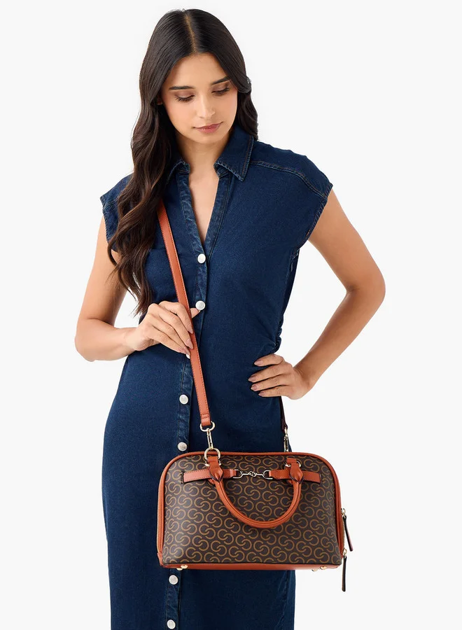 Celeste Monogram Print Tote Bag with Double Handle and Zip Closure