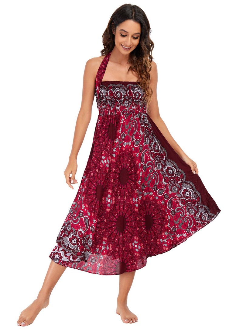 Loquat Casual Dress Half Skirt Beach Vacation Skirt Two Dresses Full Skirt Red  - Image 1