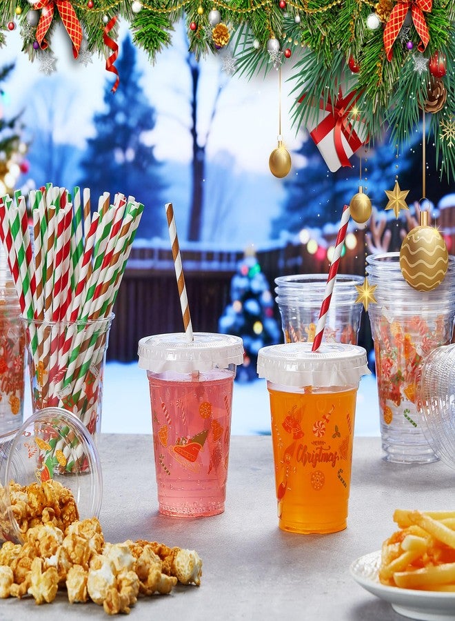 Vesici 50 Pcs Christmas Plastic Cups 12 oz Disposable Christmas Party Cups with Straws and Lids Retro Man Gingerbread Candy Cane Thick Clear Cup Bulk for Holiday Xmas Hot Cold Drinks Party Supplies - Image 5
