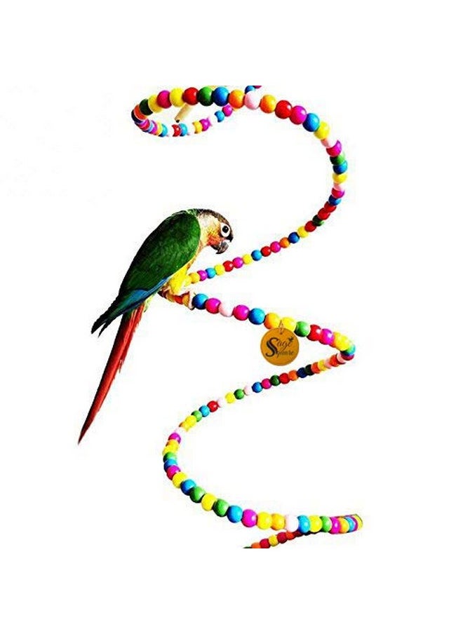 Sage Square Playful Natural Wood Bead Swing Flexible Ladder Toy (65Cm) With Bird Swing Toy - Bird Accessories Chewing Climbing Toys - Perfect For Budgerigar, Lovebird.  - Image 1