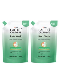 Lacto Calamine 1% Salicylic Acid Body Wash Refill Pouch | 500ml - Pack of 2 | For Body Acne, Back Acne,Rough & Bumpy Skin | Cica, Aloe Vera,Turmeric & Natural Scrub Beads | Shower Gel For Men & Women