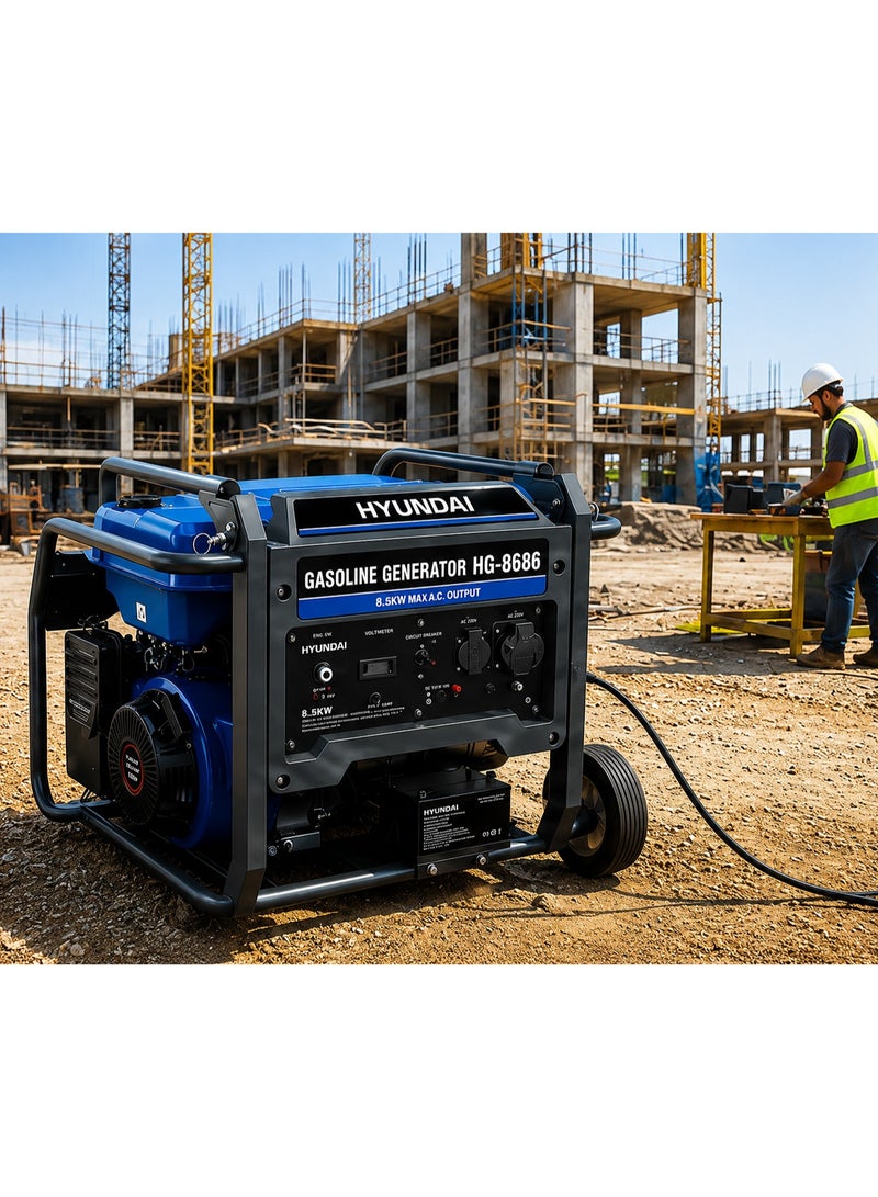 HYUNDAI Gasoline Generator Hyundai HG-8686 8.5KW 460cc Electric & Recoil Start Portable Power Generator 33L Fuel Tank Heavy-Duty Industrial Backup Generator - Image 4
