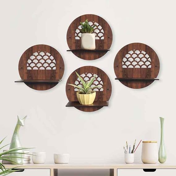 9br Wall Mounted Shelf for Living Room Stylish MDF Floating Shelf Freestanding for Living Room Bedroom Kitchen Easy Assembly Set of 4Round Shelf - Image 1