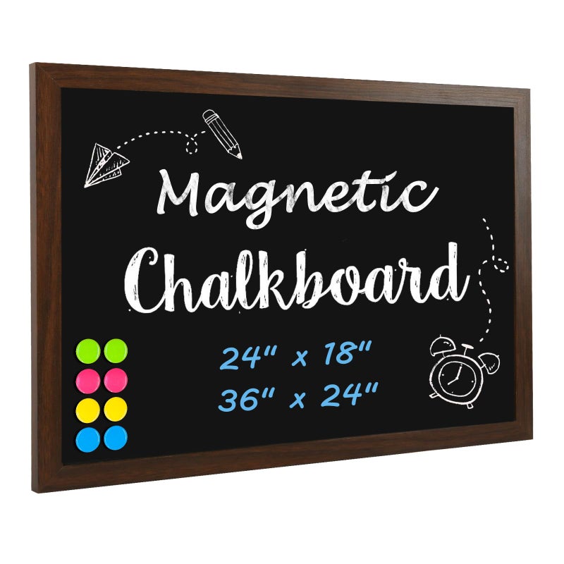 4 THOUGHT Chalk Board 24 x 36 Magnetic Large Chalkboard for Wall Rustic Blackboard Hanging Chalkboards Sign Menu Board for Kitchen Decor Office Home School 4 Markers 8 Magnets Brown