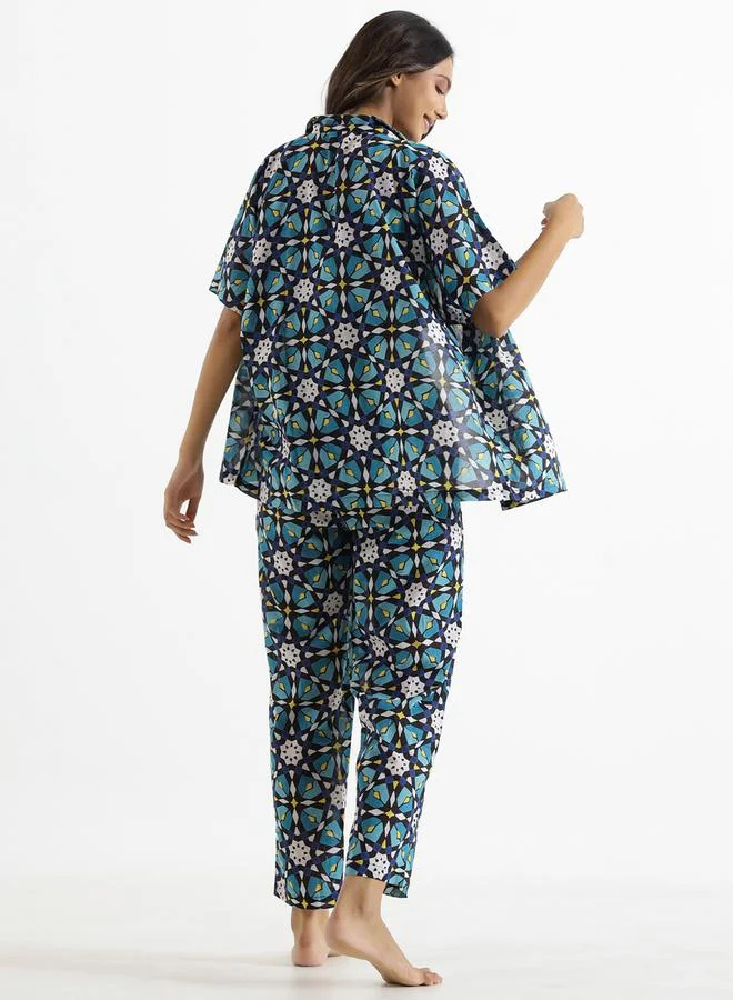 sanskrutihomes sanskrutihomes Pack of 3 - Geo Print Crop Top, Shirt and Pyjama