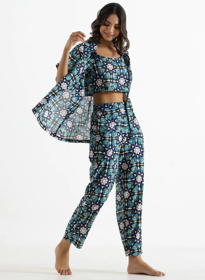 sanskrutihomes sanskrutihomes Pack of 3 - Geo Print Crop Top, Shirt and Pyjama
