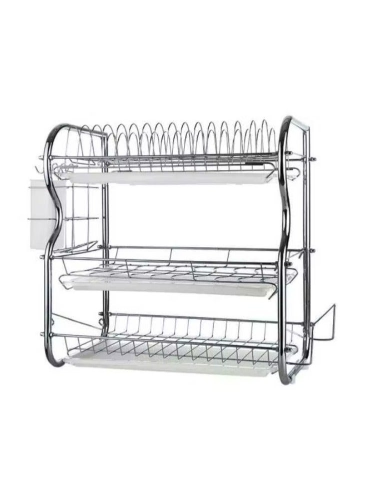 Dream Zone 3-Tiered Dish Rack Silver 47x26.5x17cm - Image 1