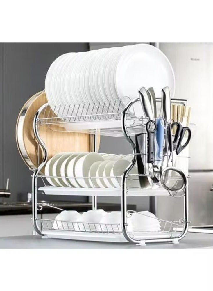 Dream Zone 3-Tiered Dish Rack Silver 47x26.5x17cm - Image 3