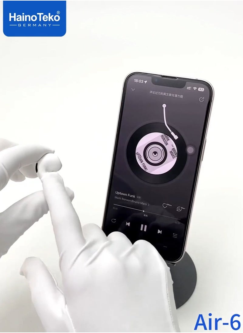 Haino Teko Air-6 Bluetooth Earphones With Built-in Speaker Multi Functional Touch Control and Microphone Compatible With iPhones and iPads White