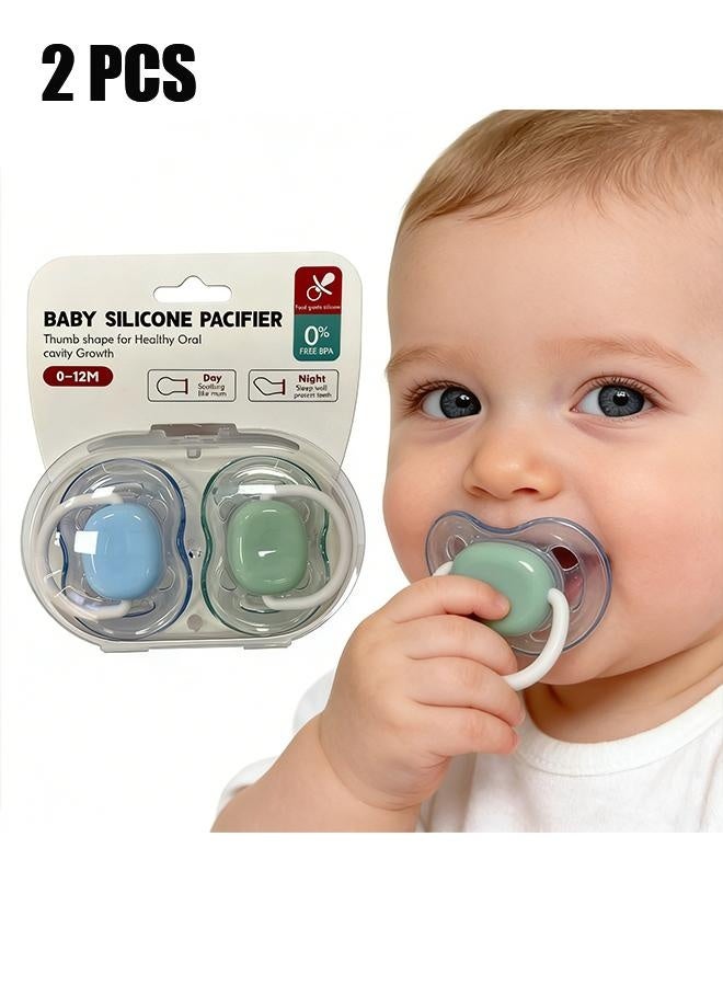 KANGLI Baby Silicone Pacifier 0-12M, 2 Pieces | Thumb shape forHealthy Oral | FREE BPA | cavity Growth | Food grade silicone | 1 daytime use and 1 nighttime use - Image 1