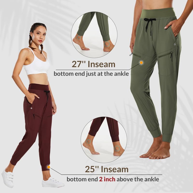 baleaf Women's Joggers 28'' Lightweight Hiking Pants High Waist 5 Zipper Pockets Quick Dry Travel Athletic UPF50+ Dark Gray M - Image 4