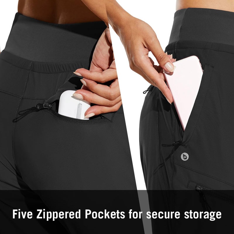 baleaf Women's Joggers 28'' Lightweight Hiking Pants High Waist 5 Zipper Pockets Quick Dry Travel Athletic UPF50+ Dark Gray M - Image 5