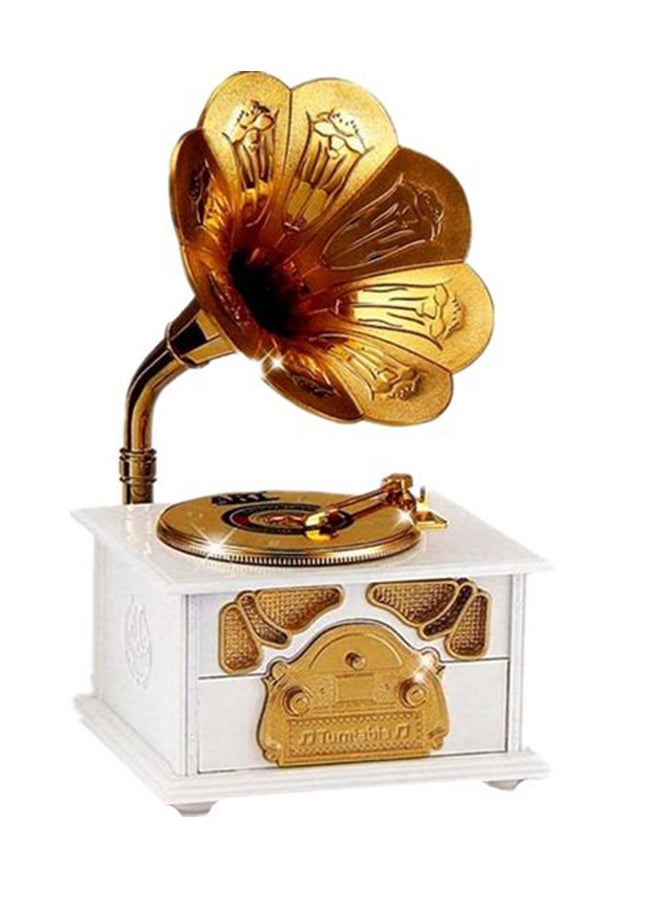 Phonograph Ornament Retro Music Box White/Gold 