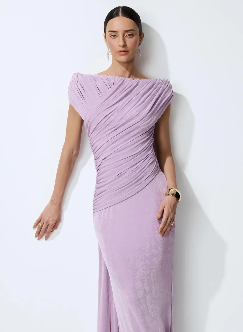 Sunfere  Lavender Nights Purple One Shoulder Ruched Maxi Dress for Women | Best Price UAE