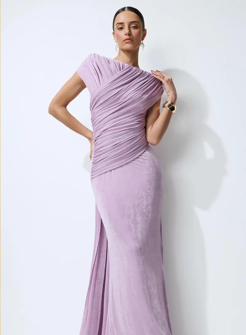 Sunfere  Lavender Nights Purple One Shoulder Ruched Maxi Dress for Women | Best Price UAE
