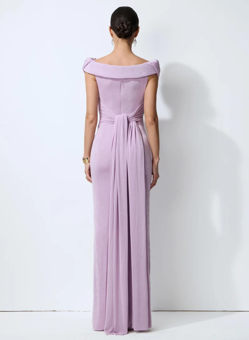 Sunfere  Lavender Nights Purple One Shoulder Ruched Maxi Dress for Women | Best Price UAE