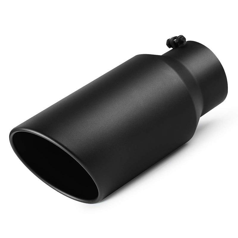 AKARCK Exhaust Tip 5 Inch Inlet 5 Inlet 7 Outlet 15 Long Black Coated Finish Muffler Tip For Truck Tailpipe Stainless Steel Rolled Edge