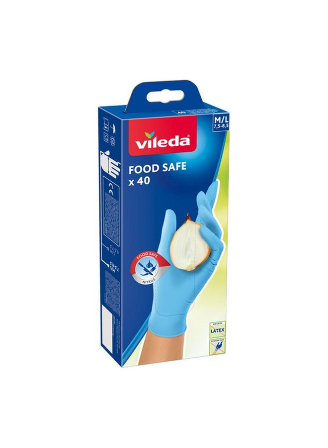 Vileda 40-Piece Food Safe Powder-Free Disposable Nitrile Gloves Light Blue Medium/Large VG34 