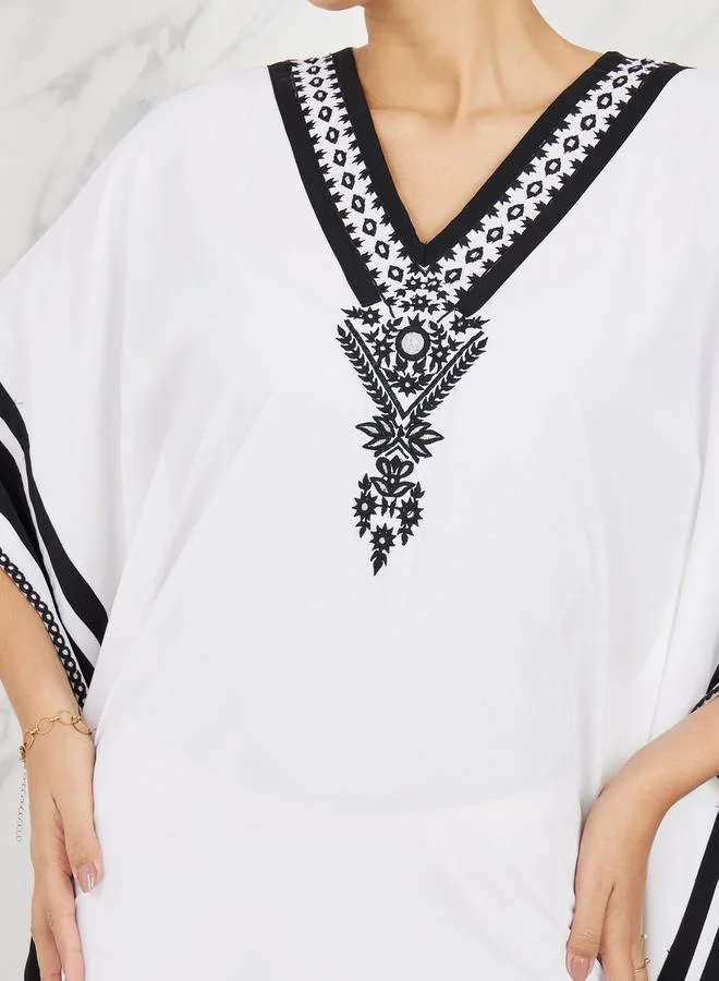 Styli Striped Trim Caftan Dress