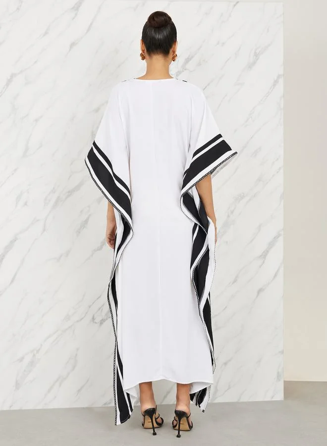 Styli Striped Trim Caftan Dress