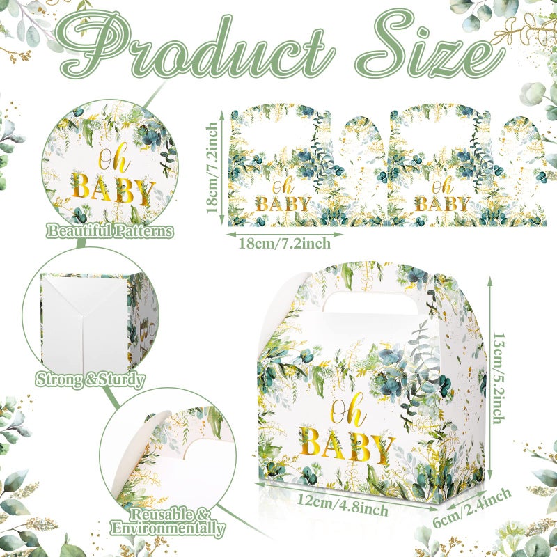 Nezyo 24 Pcs Baby Shower Party Favor Boxes Sage Green Goodie Bags for Guests,Baby Shower Paper Boxes with Eucalyptus Leaves for Gender Reveal Return Guest Gifts,4.7 x 2.4 x 5.1 Inch - Image 2