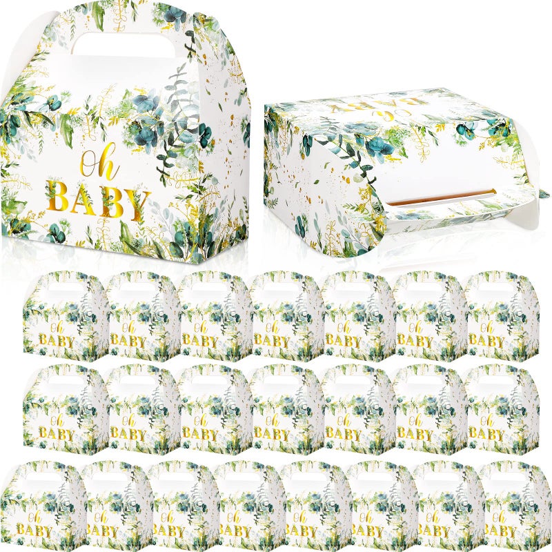 Nezyo 24 Pcs Baby Shower Party Favor Boxes Sage Green Goodie Bags for Guests,Baby Shower Paper Boxes with Eucalyptus Leaves for Gender Reveal Return Guest Gifts,4.7 x 2.4 x 5.1 Inch - Image 1