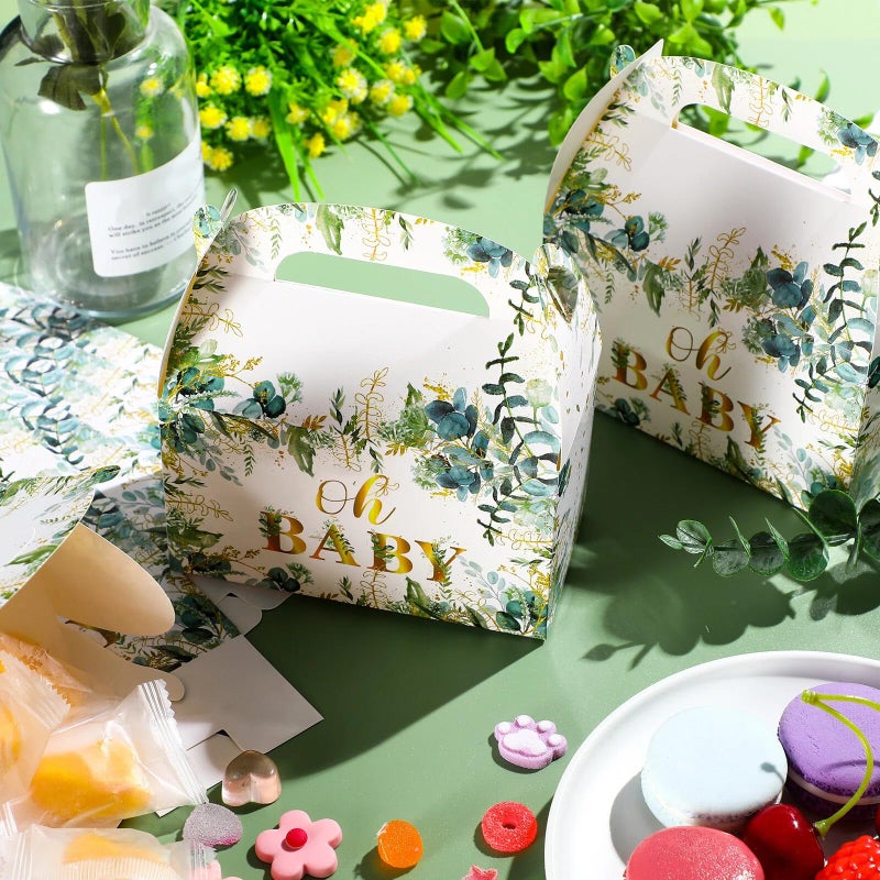 Nezyo 24 Pcs Baby Shower Party Favor Boxes Sage Green Goodie Bags for Guests,Baby Shower Paper Boxes with Eucalyptus Leaves for Gender Reveal Return Guest Gifts,4.7 x 2.4 x 5.1 Inch - Image 4