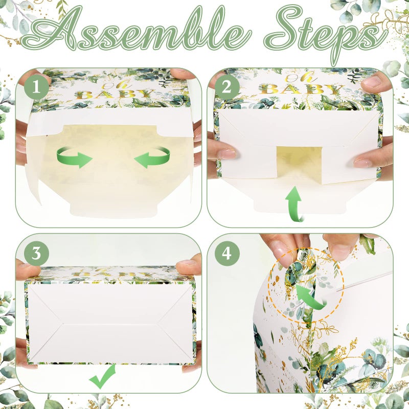 Nezyo 24 Pcs Baby Shower Party Favor Boxes Sage Green Goodie Bags for Guests,Baby Shower Paper Boxes with Eucalyptus Leaves for Gender Reveal Return Guest Gifts,4.7 x 2.4 x 5.1 Inch - Image 3