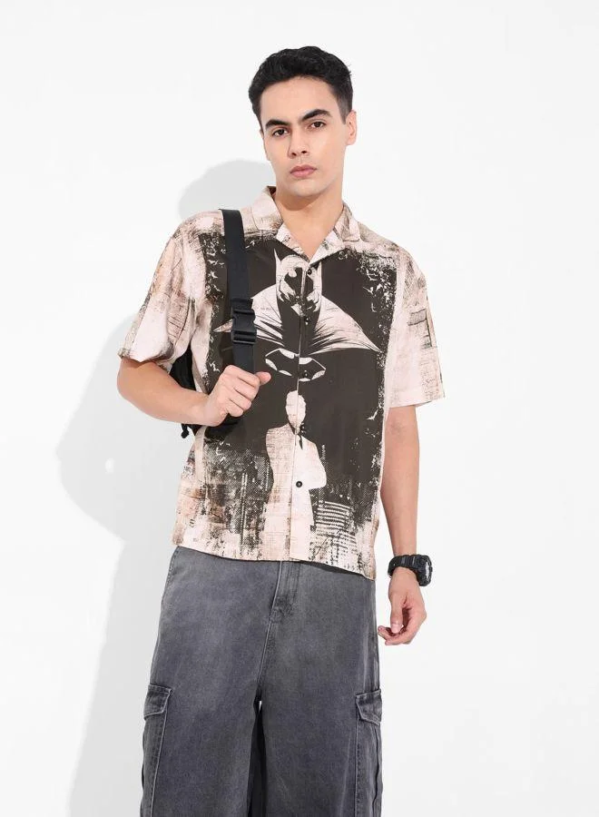 شركة المرآب الهندية Men Relaxed Fit Batman Printed Cuban Collar Half Sleeves Shirt