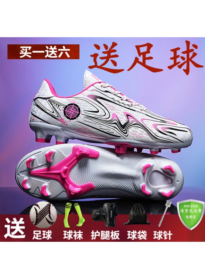 Children's Football Shoes Boys' Shattered Spikes Autumn Middle School Students Teenagers Competition Training Sneakers, 158 White Powder Long Nails