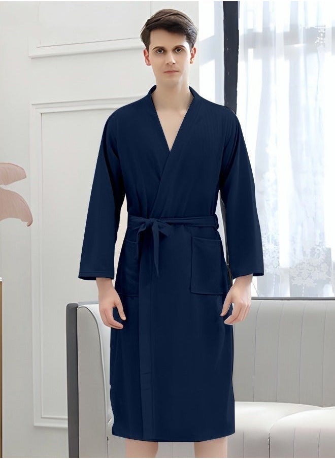Men's Bathrobe Light Super Absorbent Skin-friendly Home Clothes Suitable For All Seasons Nightgown Navy Blue  - Image 2