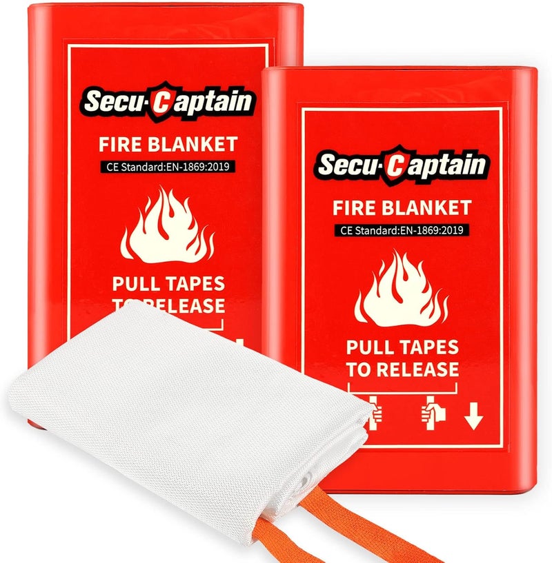 SecuCaptain Emergency Fire Blanket for Home and Kitchen - 40"x40" Prepared Flame Suppression Fiberglass Fire Blankets for House Camping Car Office Warehouse Emergency Survival Safety 2 Pack - Image 1