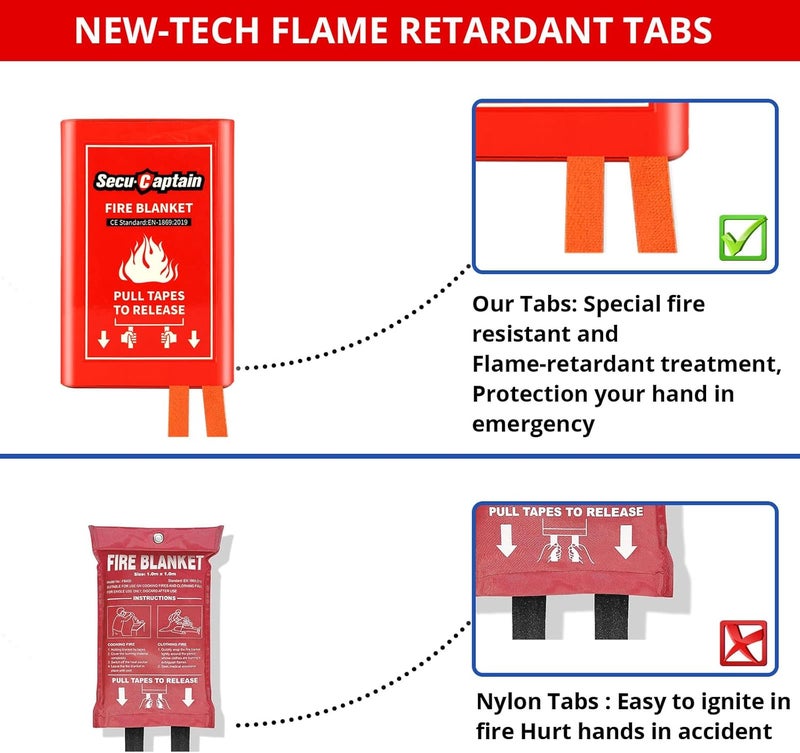 SecuCaptain Emergency Fire Blanket for Home and Kitchen - 40"x40" Prepared Flame Suppression Fiberglass Fire Blankets for House Camping Car Office Warehouse Emergency Survival Safety 2 Pack - Image 3