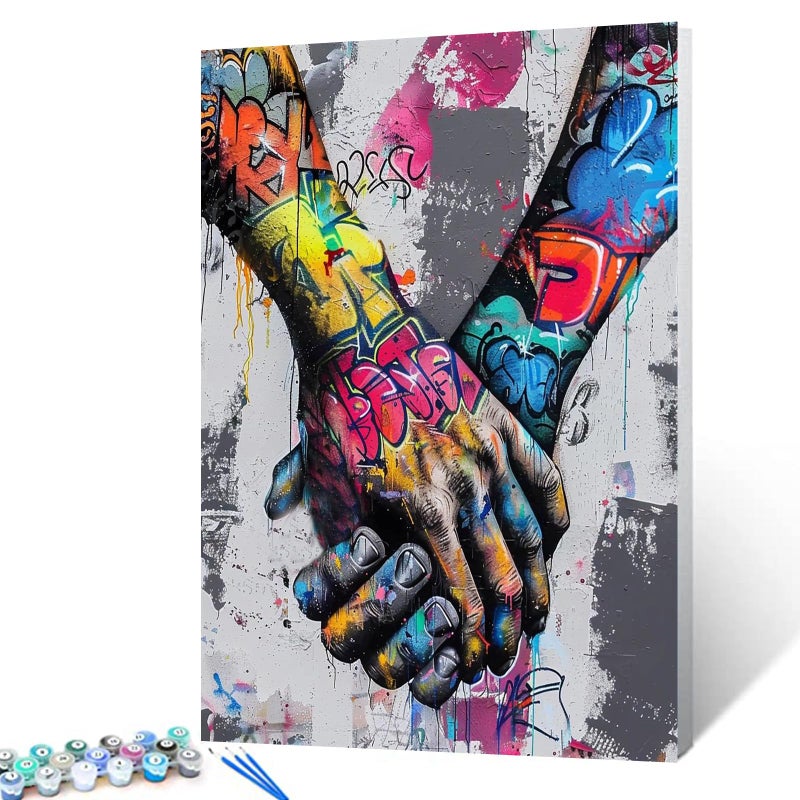 Tucocoo Couple Holding Hands Graffiti DIY Oil Painting by Numbers for Adults Wall Decor Gift 16x20