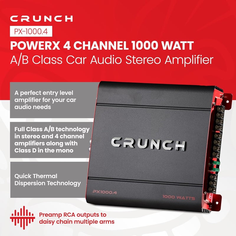 Crunch PX 1000.4 4 Channel 1000 Watt Amp A B Class Car Truck Motor Vehicle Stereo Power Amplifier, Lightweight 5.4 Pounds Black - Image 2
