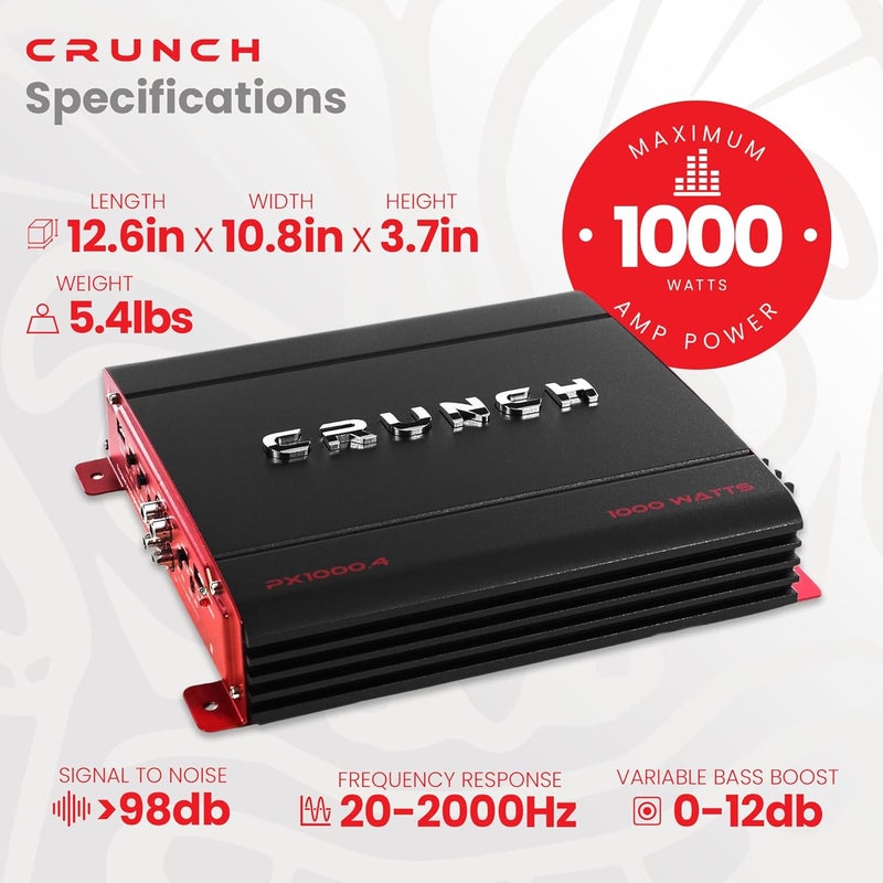 Crunch PX 1000.4 4 Channel 1000 Watt Amp A B Class Car Truck Motor Vehicle Stereo Power Amplifier, Lightweight 5.4 Pounds Black - Image 3