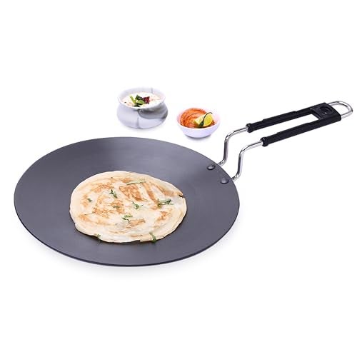 Wonderchef واندرشيف تورياس طاسة روتي مصنوعة من الألمنيوم المؤكسد | 25 سم | غير تفاعلية وطويلة الأمد | لصنع الروتي الكبير، البراتا، الثيلا | مقبض مثبت مع تشطيب من الفولاذ المقاوم للصدأ - Image 1