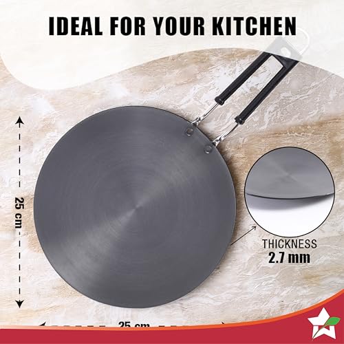 Wonderchef واندرشيف تورياس طاسة روتي مصنوعة من الألمنيوم المؤكسد | 25 سم | غير تفاعلية وطويلة الأمد | لصنع الروتي الكبير، البراتا، الثيلا | مقبض مثبت مع تشطيب من الفولاذ المقاوم للصدأ - Image 4