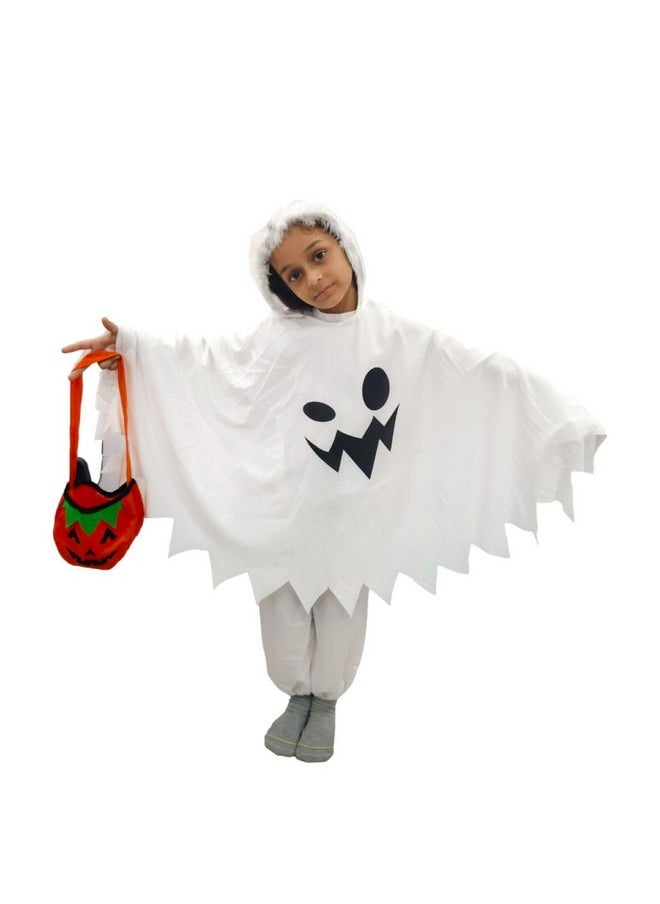 BookMyCostume BookMyCostume White Ghost costume with pumpkin basket combo for kids| halloween dress for boys and girls 3-4 Years  - Image 1