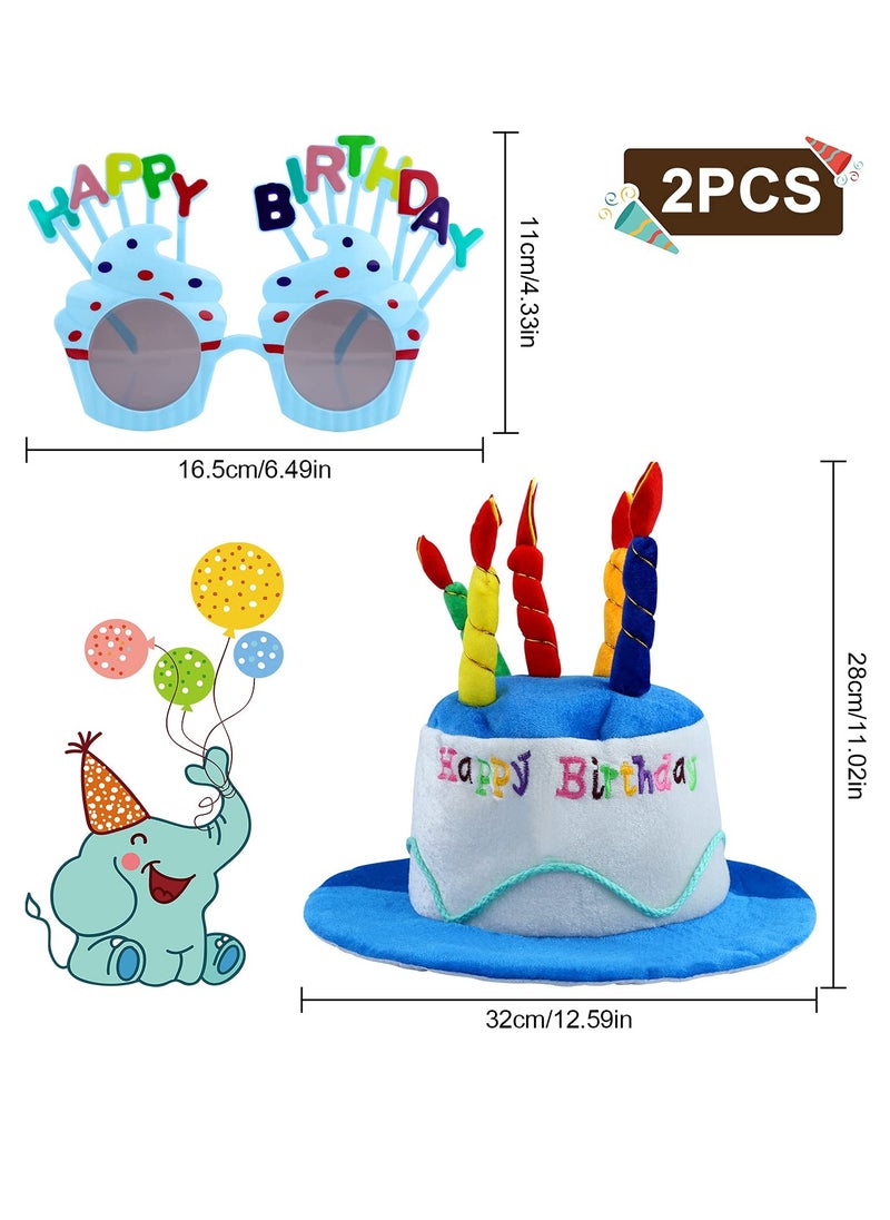 KASTWAVE - Happy Birthday Hat,Birthday Hat with Birthday Glasses Plush Happy Birthday Cake Hat for Birthday Party Glasses for Girls Adults Party Decoration - Image 1