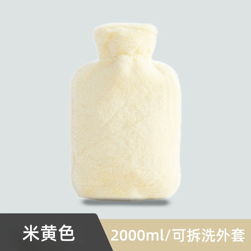 Generic Winter New Sundays Angora Yarns Hot Water Bag PVC Material Leakproof Warm Handbag Warm Stomach Drive Cold Heat Water Bag Beige 2000ml 