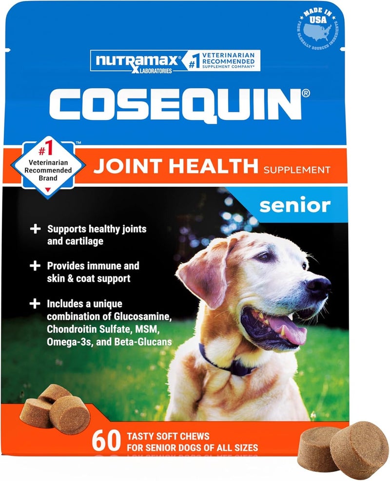 Nutramax Laboratories Nutramax Cosequin for Senior Dogs Joint Health Supplement, Contains Glucosamine for Dogs, Chondroitin, MSM, Omega-3s and Beta-Glucan, Supports Joint, Skin and Coat, Immune Health, Soft Chews, 60 Count - Image 1